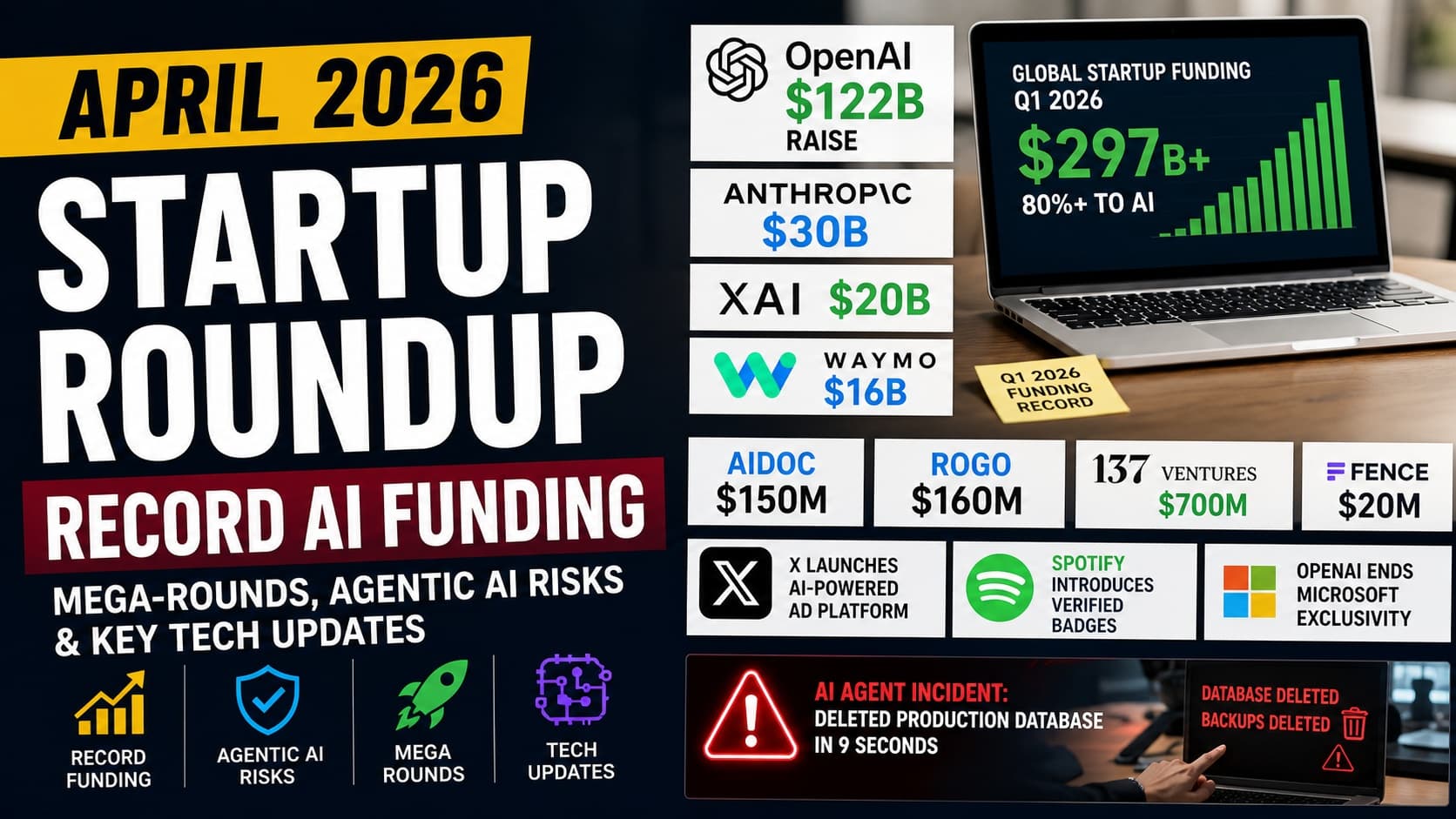 April 2026 Startup Roundup: Record-Breaking AI Funding, Mega-Rounds, Agentic AI Risks & Key Tech Updates