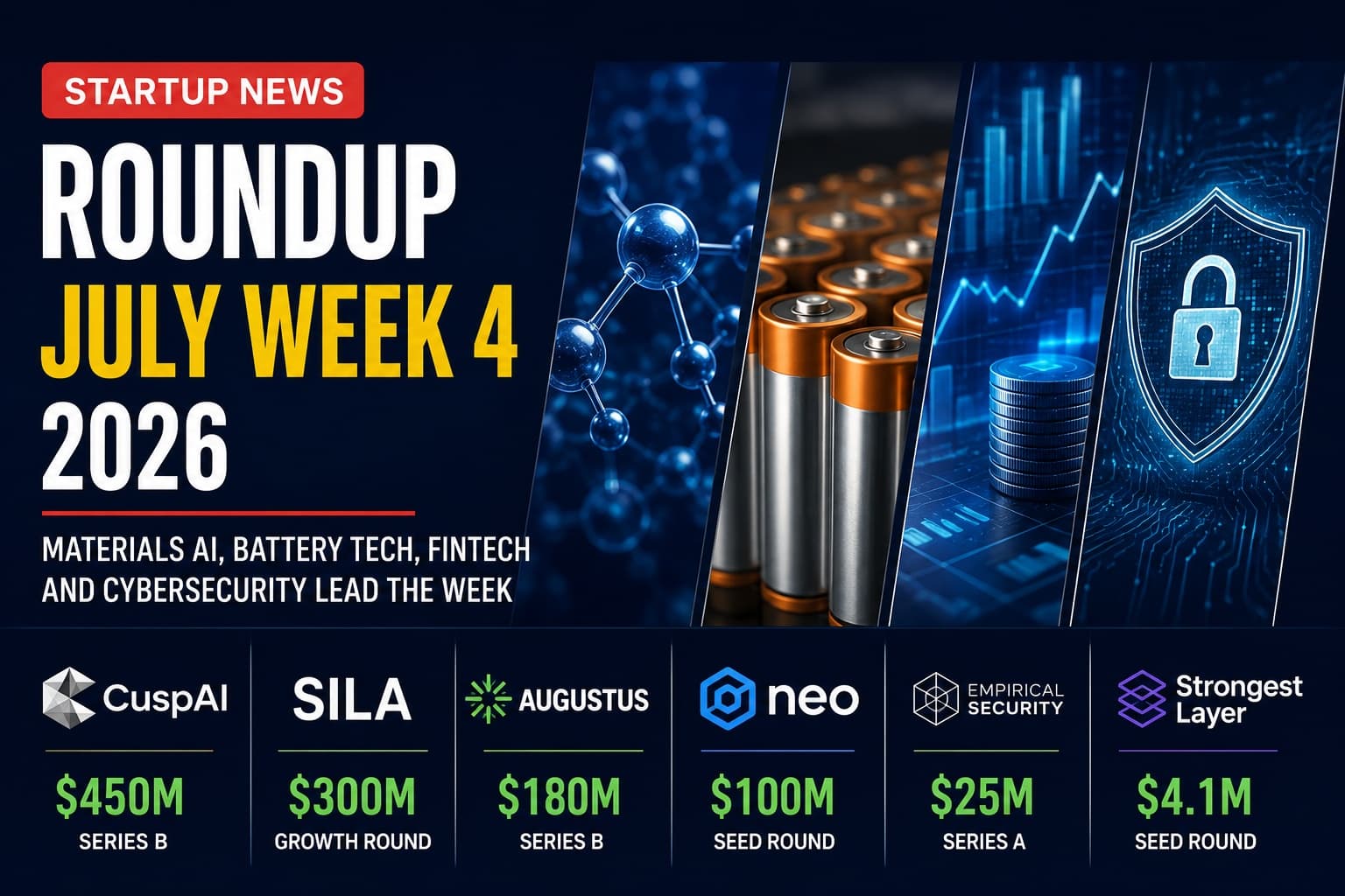 Startup News Roundup: July Week 4, 2026, Materials AI, Battery Tech, Fintech and Cybersecurity Lead the Week